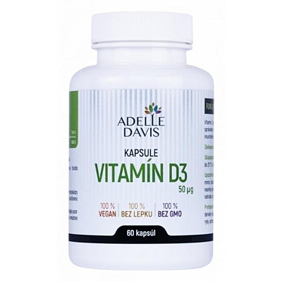 Adelle Davis Vitamin D3, 50 mcg (2000 IU), 60 kapslí