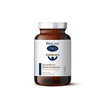BioCare BioAcidophilus probiotika pro děti s jahodovou příchutí v prášku, 60 g