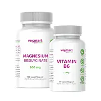 Vegmart Hořčík bisglycinát 500 mg, 180 kapslí + Vegmart Vitamín B6 12 mg, 90 kapslí (SADA)